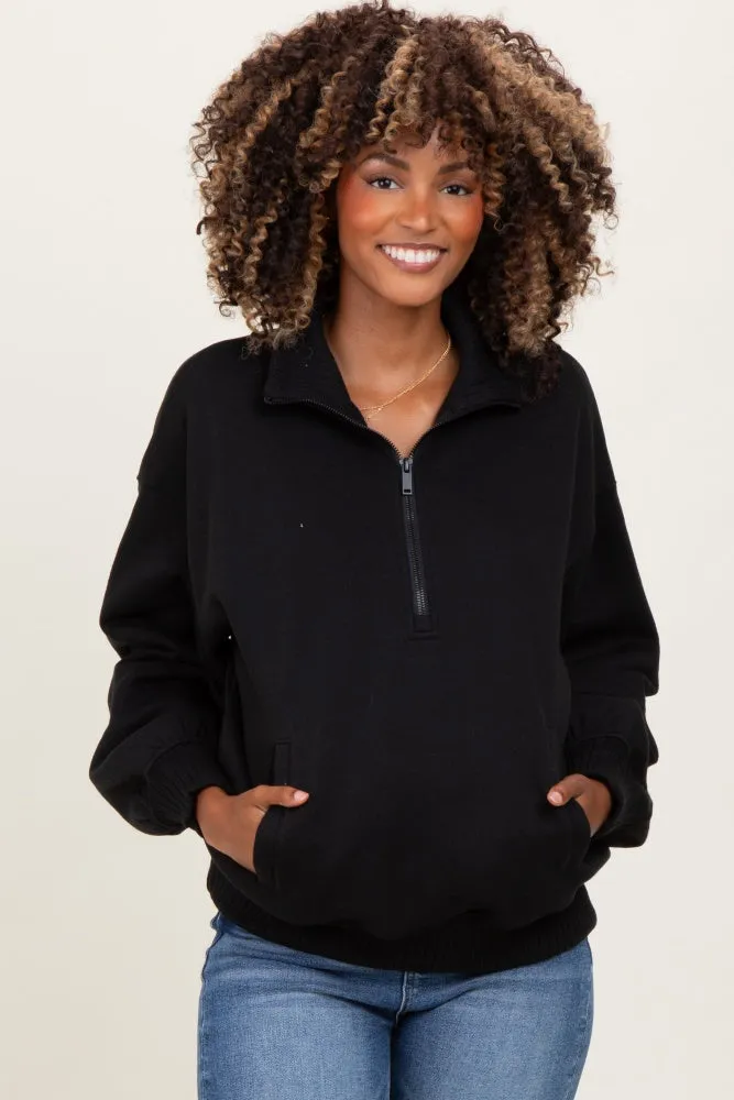 Black French Terry Quarter Zip Maternity Pullover sold by Pinkblush