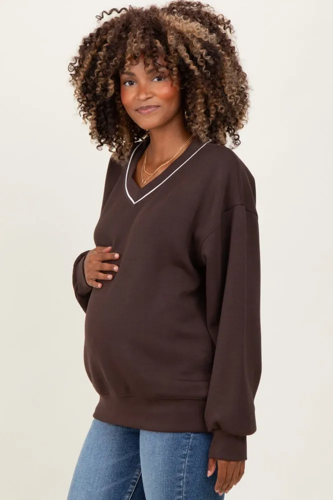 Brown V-Neck Maternity Sweatshirt sold by Pinkblush product image thumbnail 2