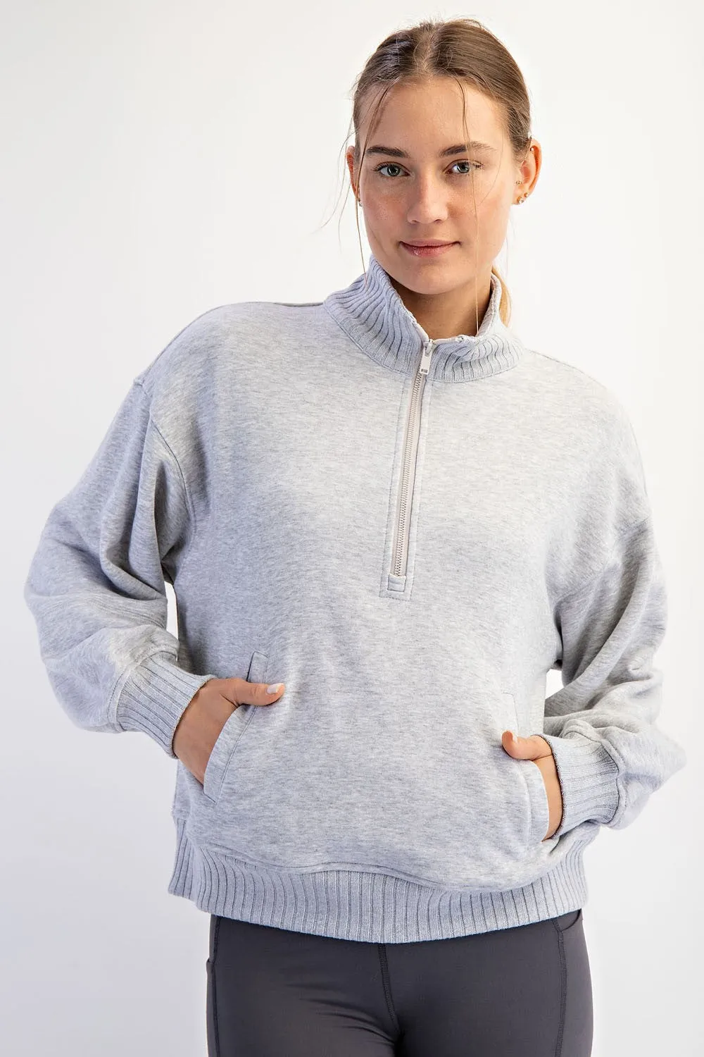 Heather Grey French Terry Quarter Zip Maternity Pullover sold by Pinkblush product image thumbnail 4