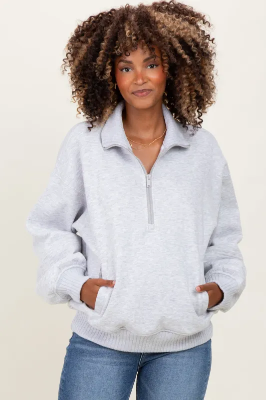 Heather Grey French Terry Quarter Zip Maternity Pullover sold by Pinkblush
