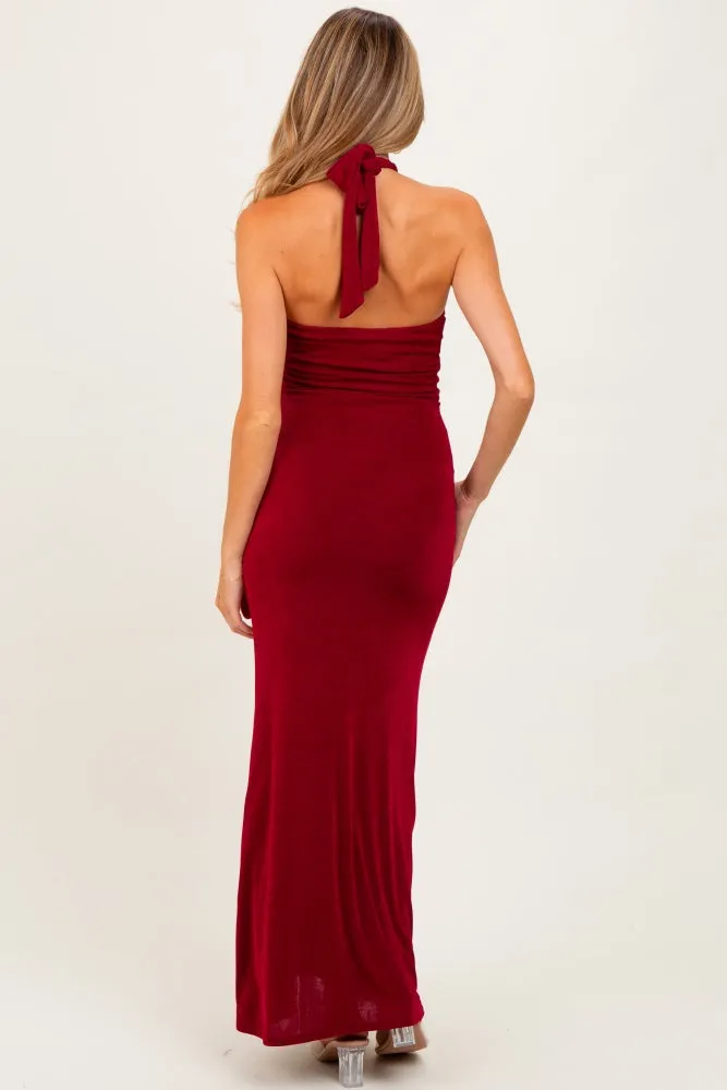 Burgundy Halter Pendant Maternity Maxi Dress sold by Pinkblush product image thumbnail 3