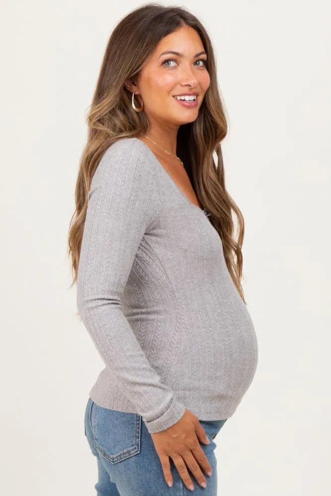 Grey Pointelle Knit Lace Trim Square Neck Maternity Top sold by Pinkblush product image thumbnail 3