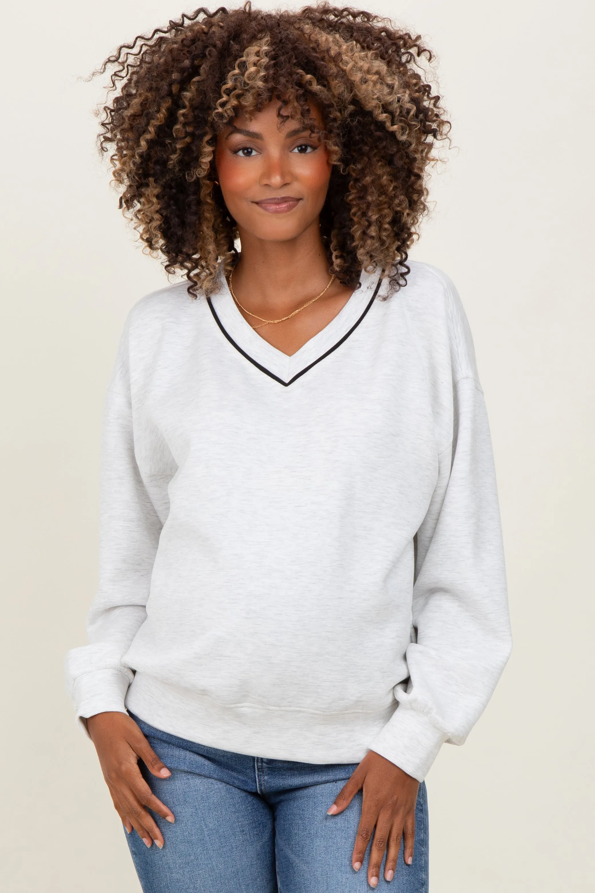 Heather Grey V-Neck Maternity Sweatshirt sold by Pinkblush