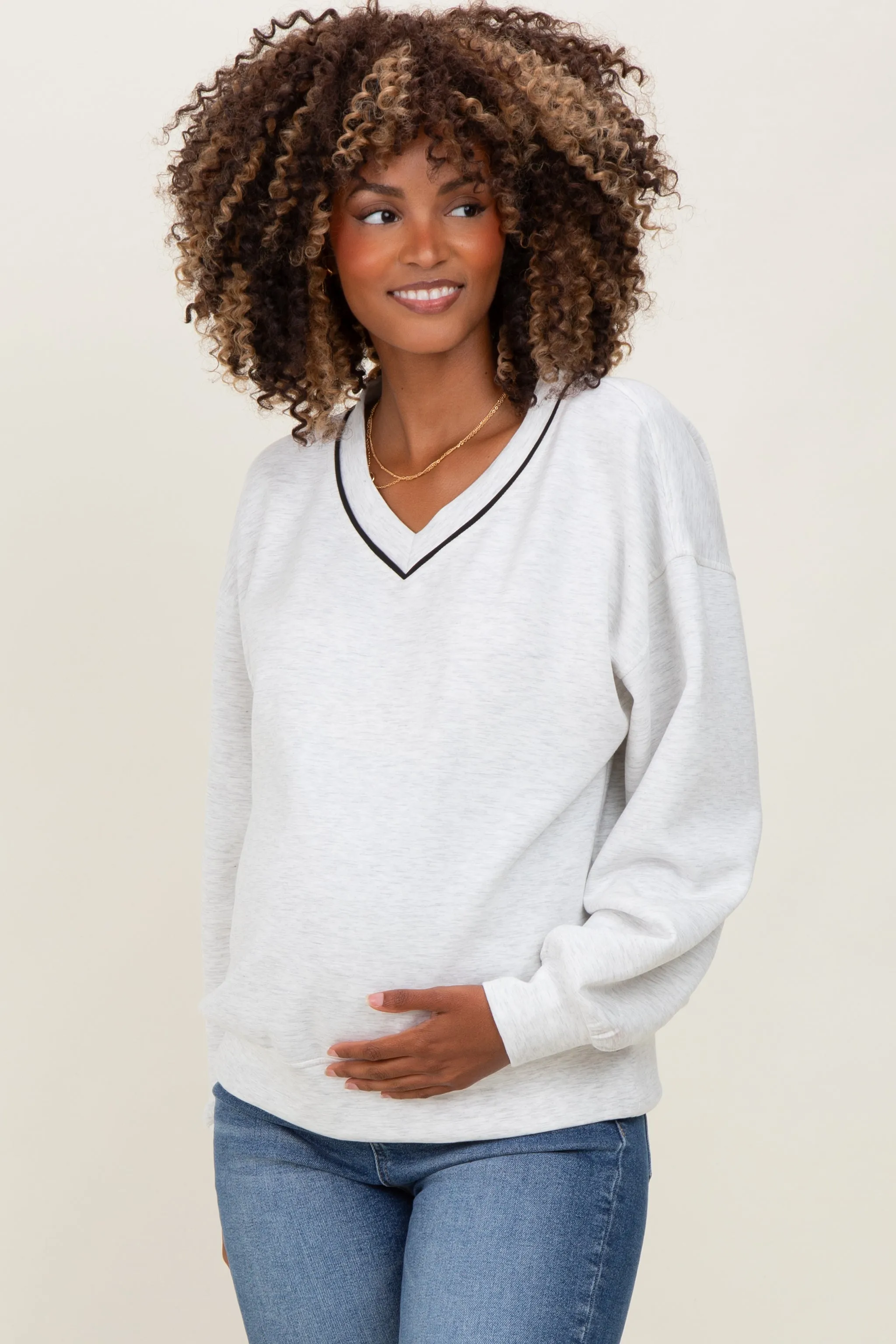 Heather Grey V-Neck Maternity Sweatshirt sold by Pinkblush product image thumbnail 2