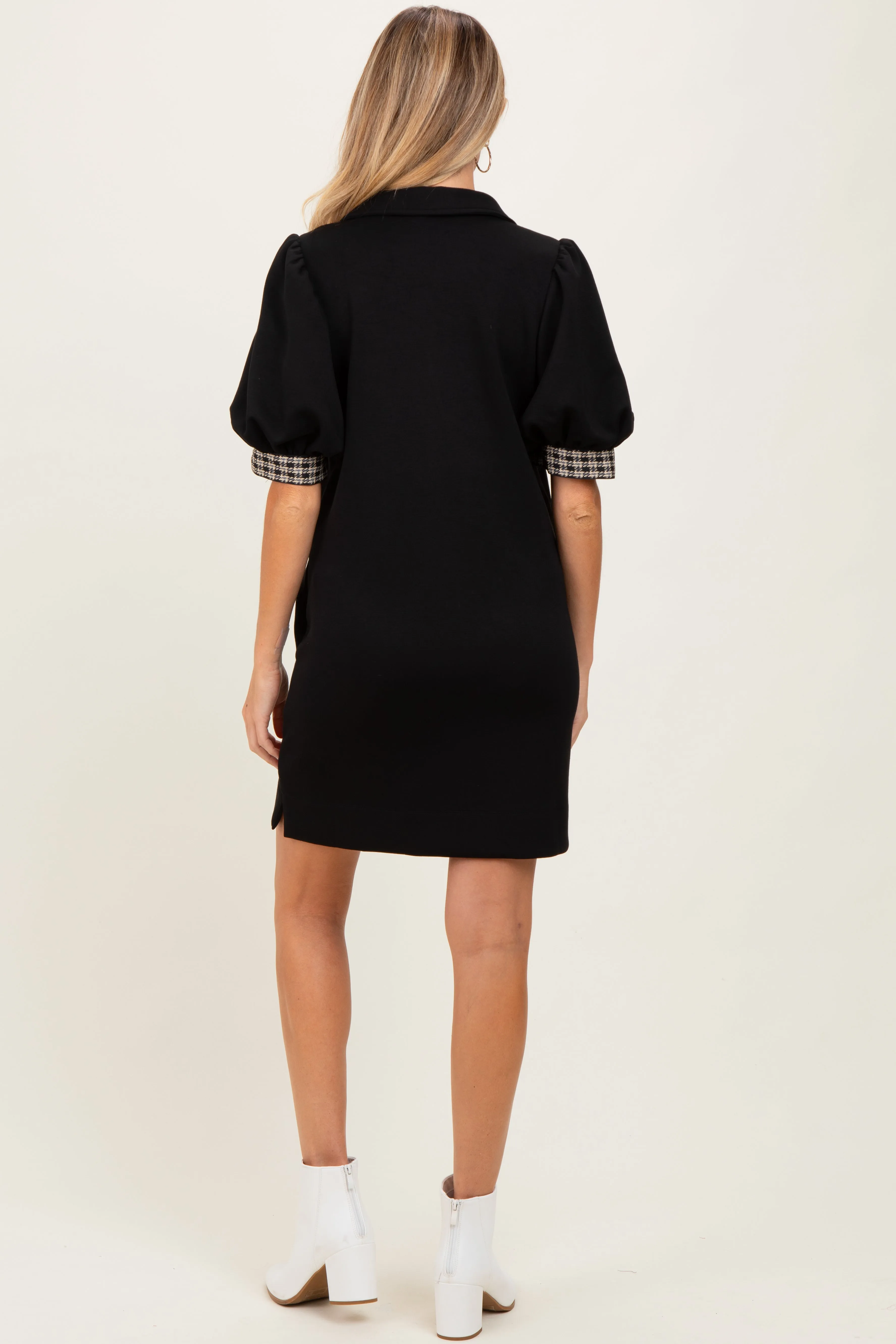 Black Plaid Accent Puff Sleeve Maternity Mini Dress sold by Pinkblush product image thumbnail 3