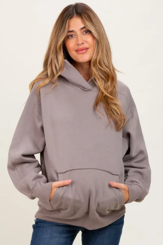 Taupe Fleece Oversized Maternity Hoodie sold by Pinkblush