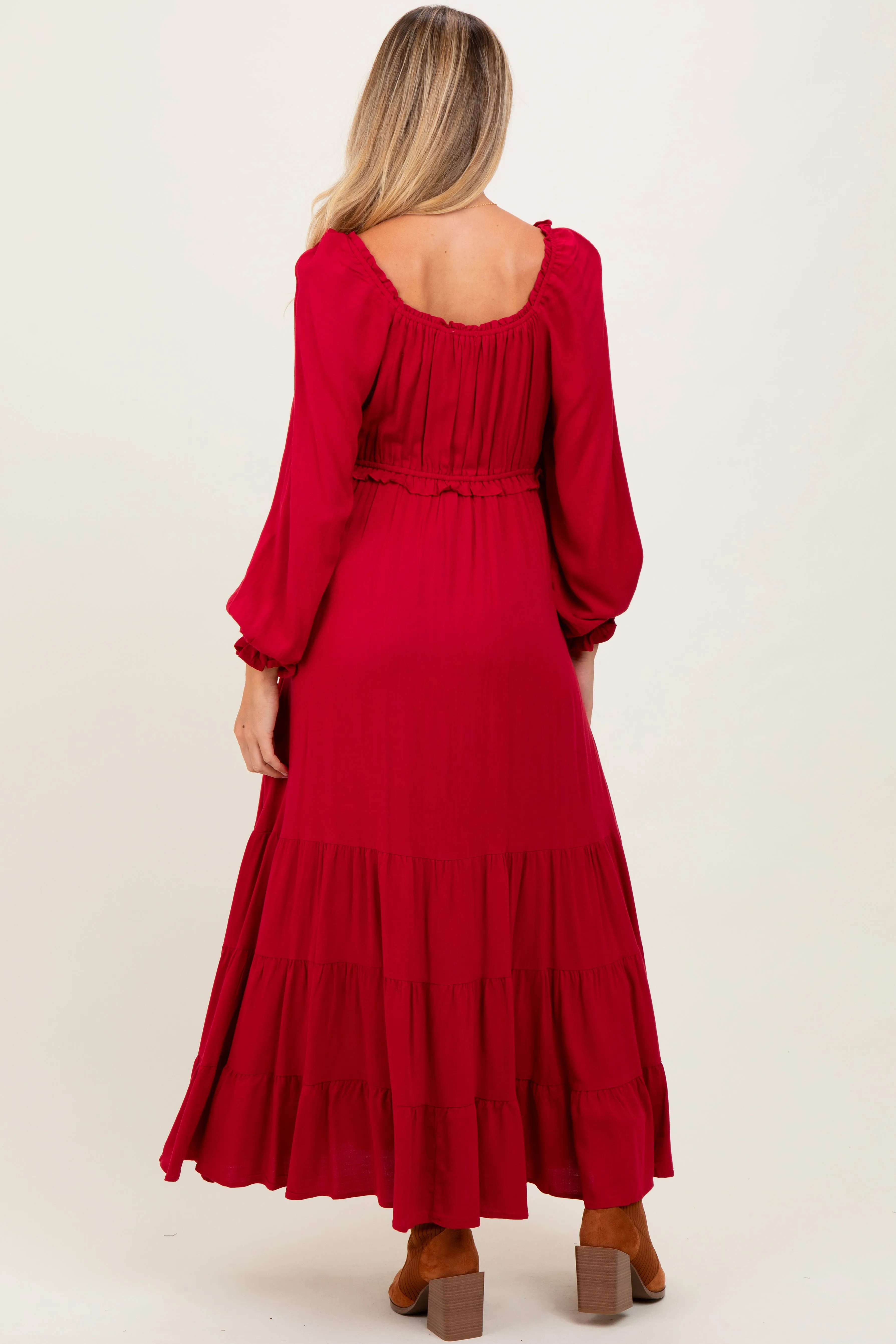 Red Ruffled Fit And Flare Maternity Maxi Dress sold by Pinkblush product image thumbnail 4