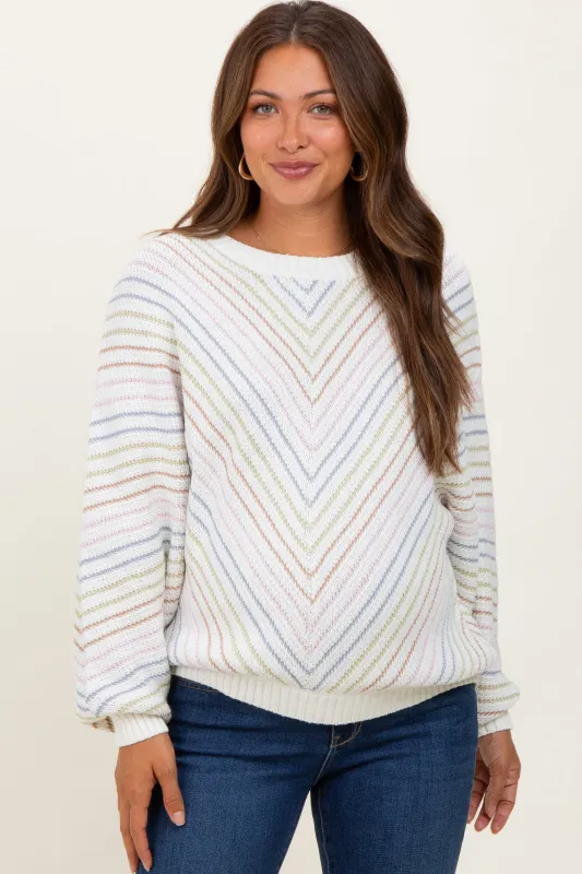 Cream Multi Crew Neck Striped Long Sleeve Maternity Sweater sold by Pinkblush