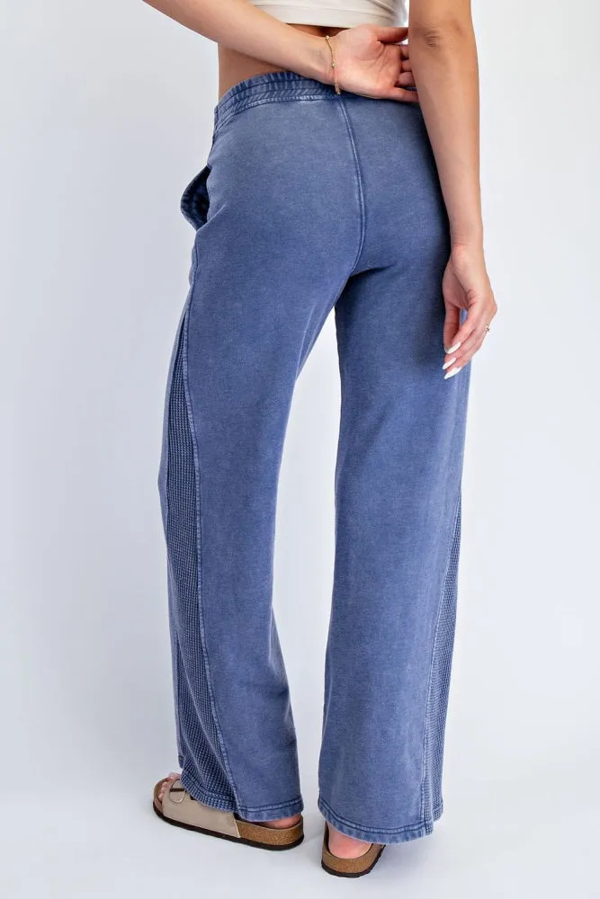 Light Navy Mineral Wash Waffle Knit Contrast Lounge Pants sold by Pinkblush product image thumbnail 4