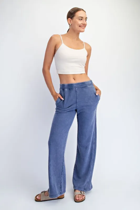 Light Navy Mineral Wash Waffle Knit Contrast Lounge Pants sold by Pinkblush