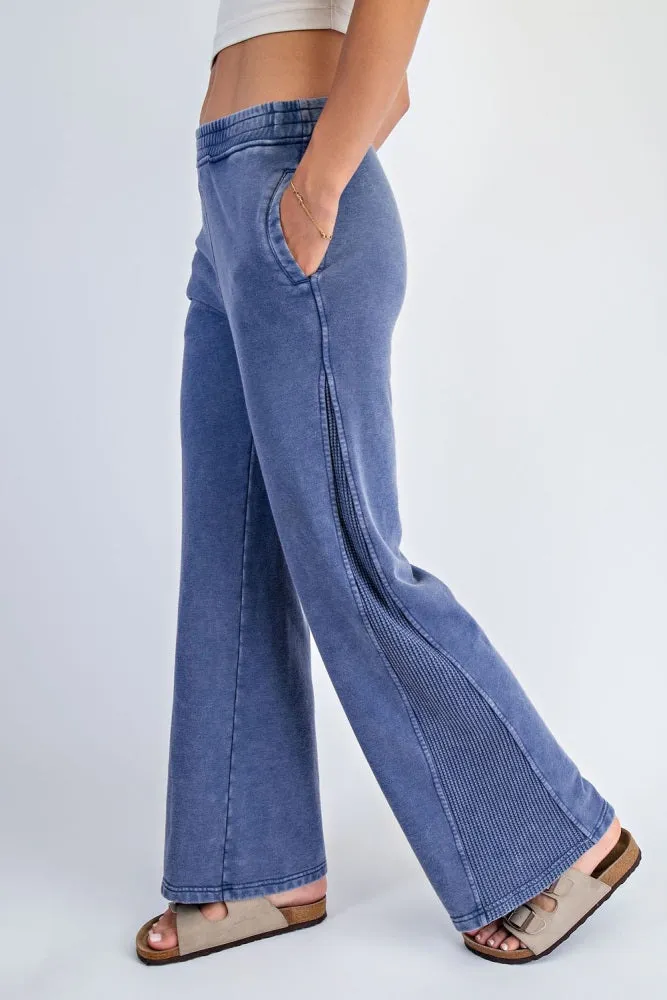 Light Navy Mineral Wash Waffle Knit Contrast Lounge Pants sold by Pinkblush product image thumbnail 3