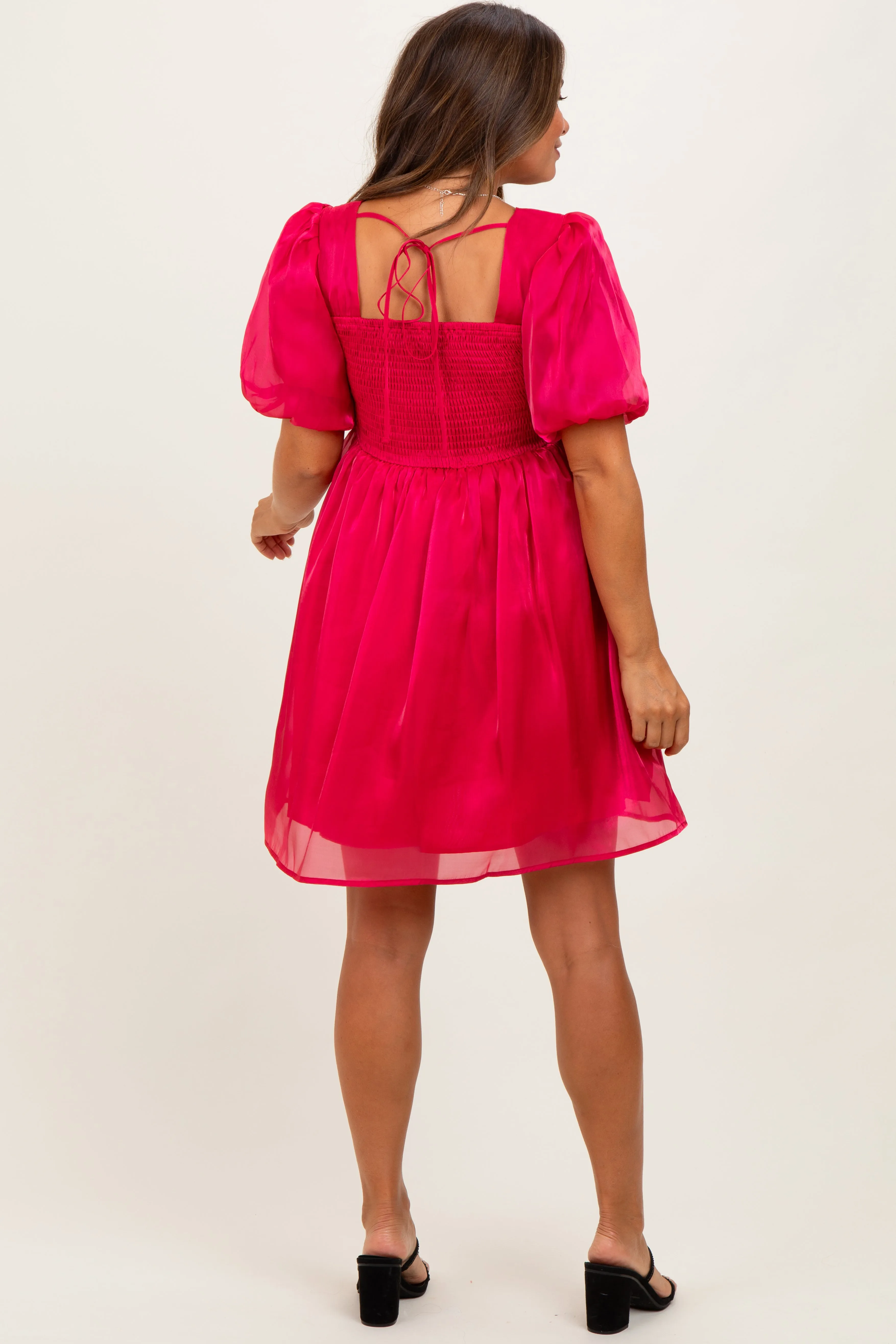 Red Organza Smocked Puff Sleeve Maternity Mini Dress sold by Pinkblush product image thumbnail 4