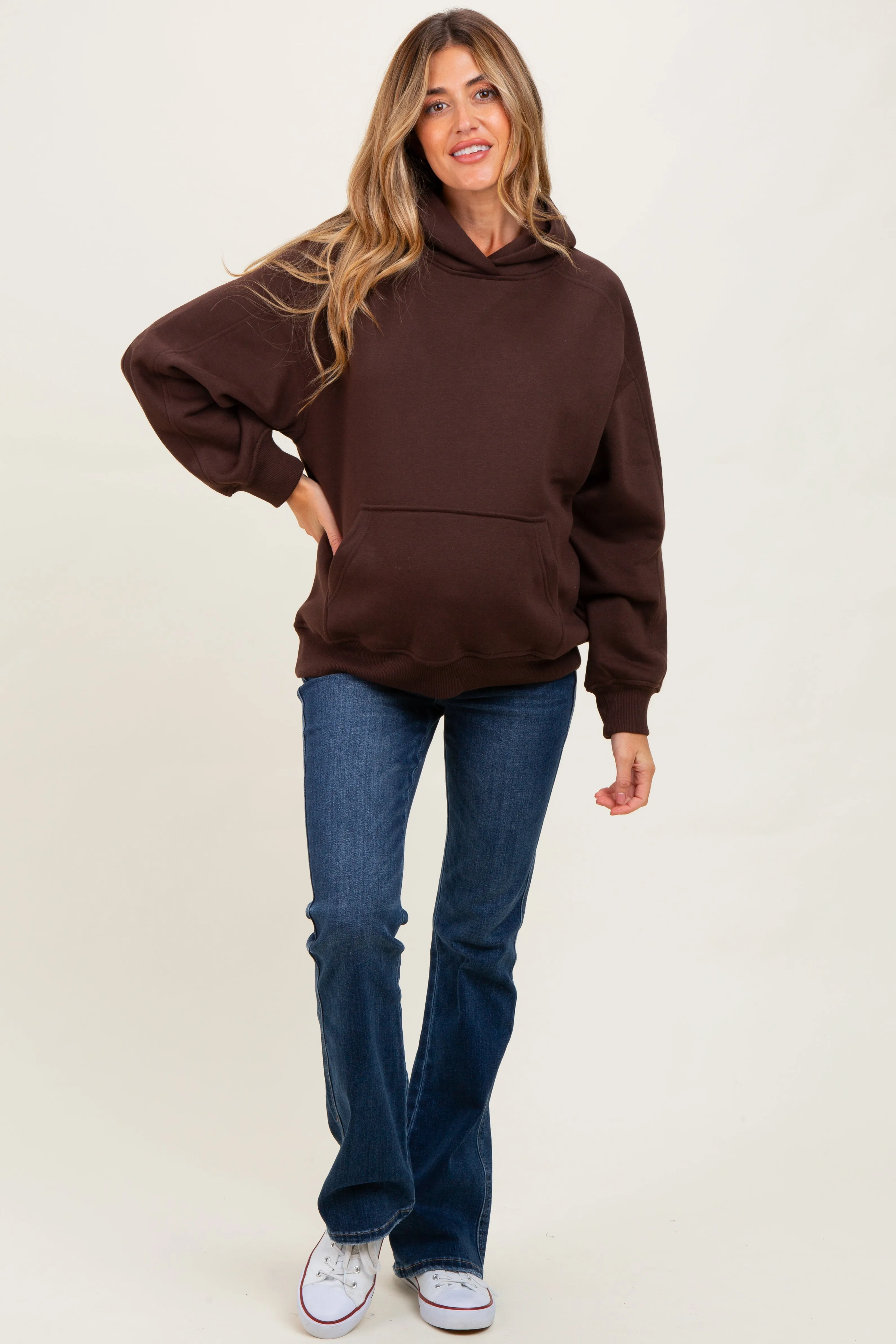 Brown Fleece Oversized Maternity Hoodie sold by Pinkblush product image thumbnail 2