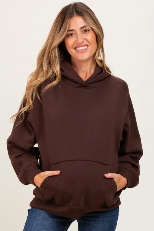 Brown Fleece Oversized Maternity Hoodie sold by Pinkblush