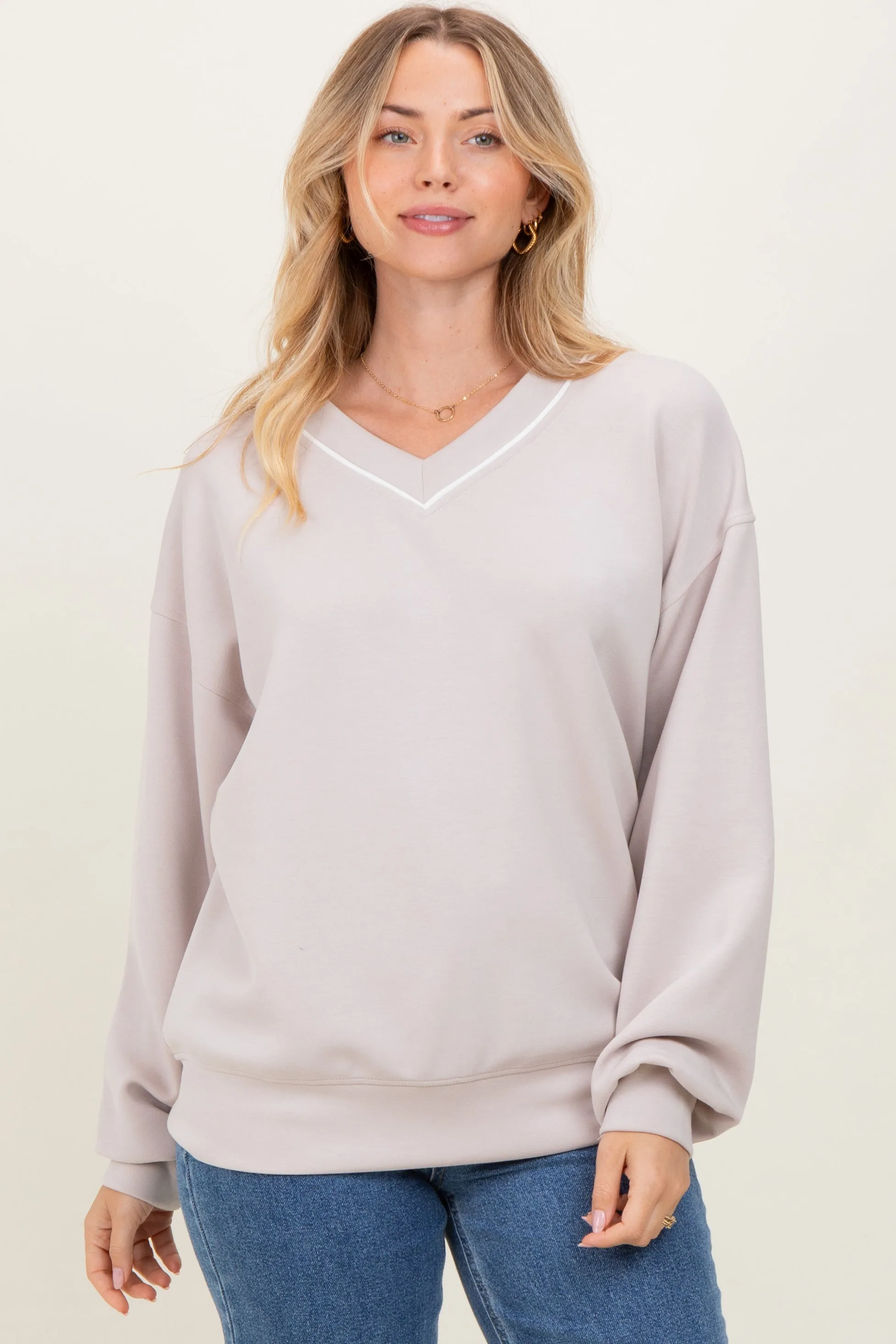 Beige V-Neck Maternity Sweatshirt sold by Pinkblush product image thumbnail 5