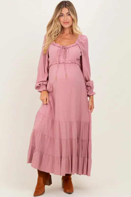 Mauve Ruffled Fit And Flare Maternity Maxi Dress sold by Pinkblush