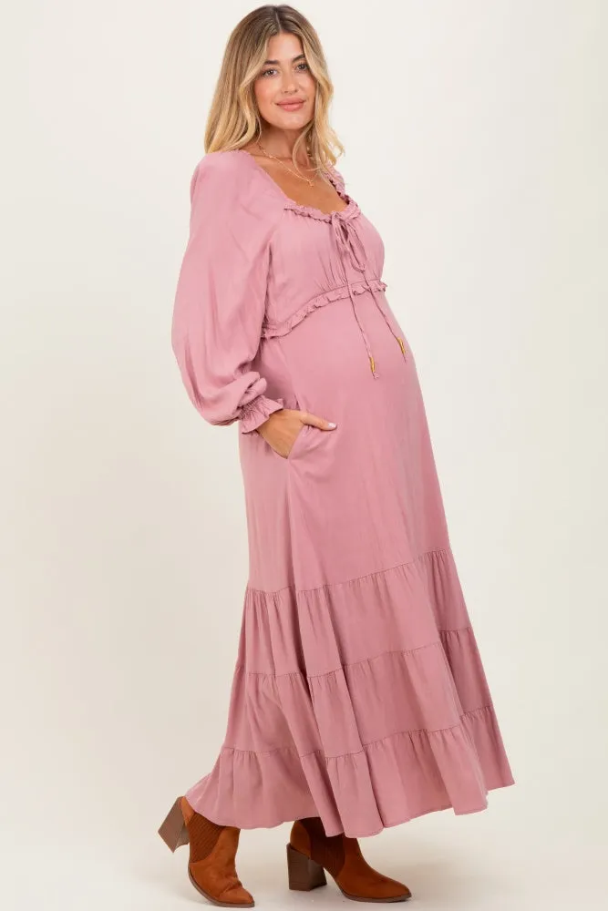 Mauve Ruffled Fit And Flare Maternity Maxi Dress sold by Pinkblush product image thumbnail 2
