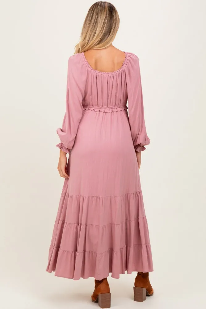 Mauve Ruffled Fit And Flare Maternity Maxi Dress sold by Pinkblush product image thumbnail 3