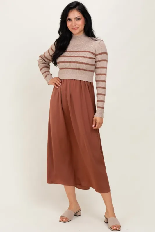 Brown Striped Contrast Sweater Top Maxi Dress sold by Pinkblush