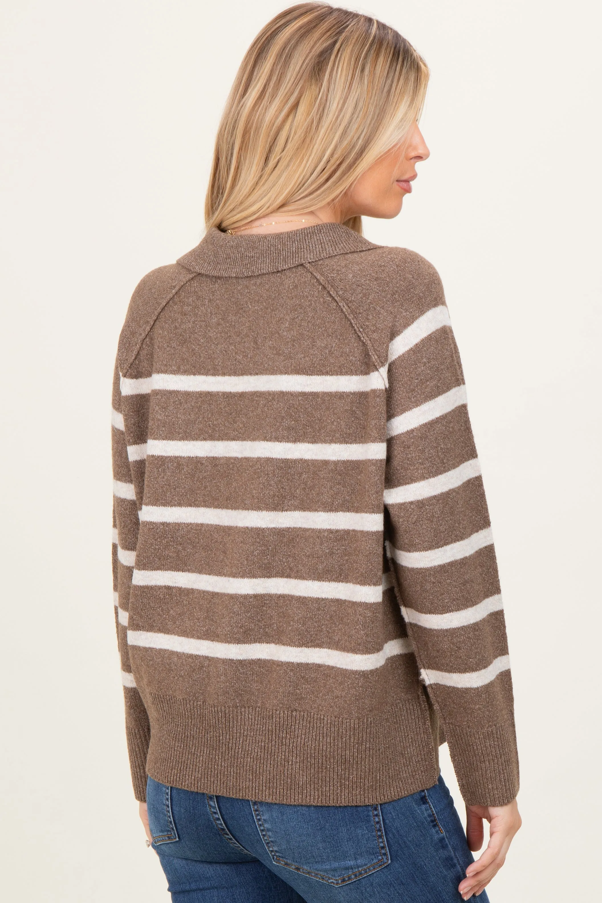 Brown Striped Oversized Polo Sweater sold by Pinkblush product image thumbnail 4