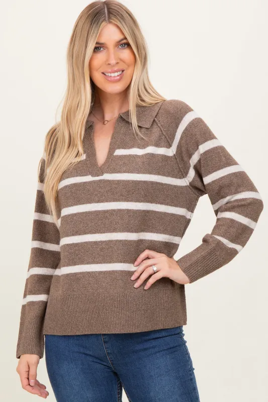 Brown Striped Oversized Polo Sweater sold by Pinkblush
