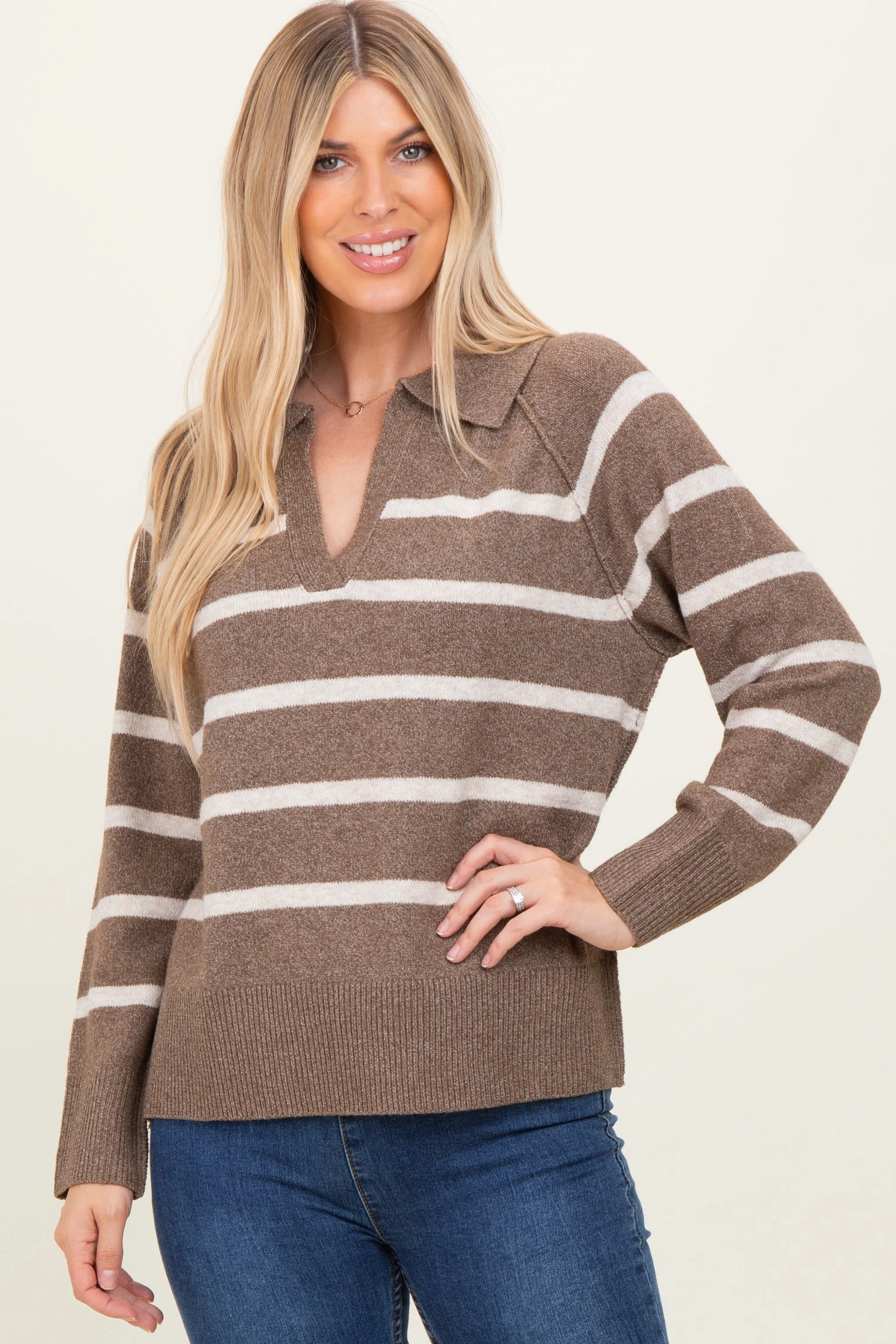 Brown Striped Oversized Polo Sweater sold by Pinkblush
