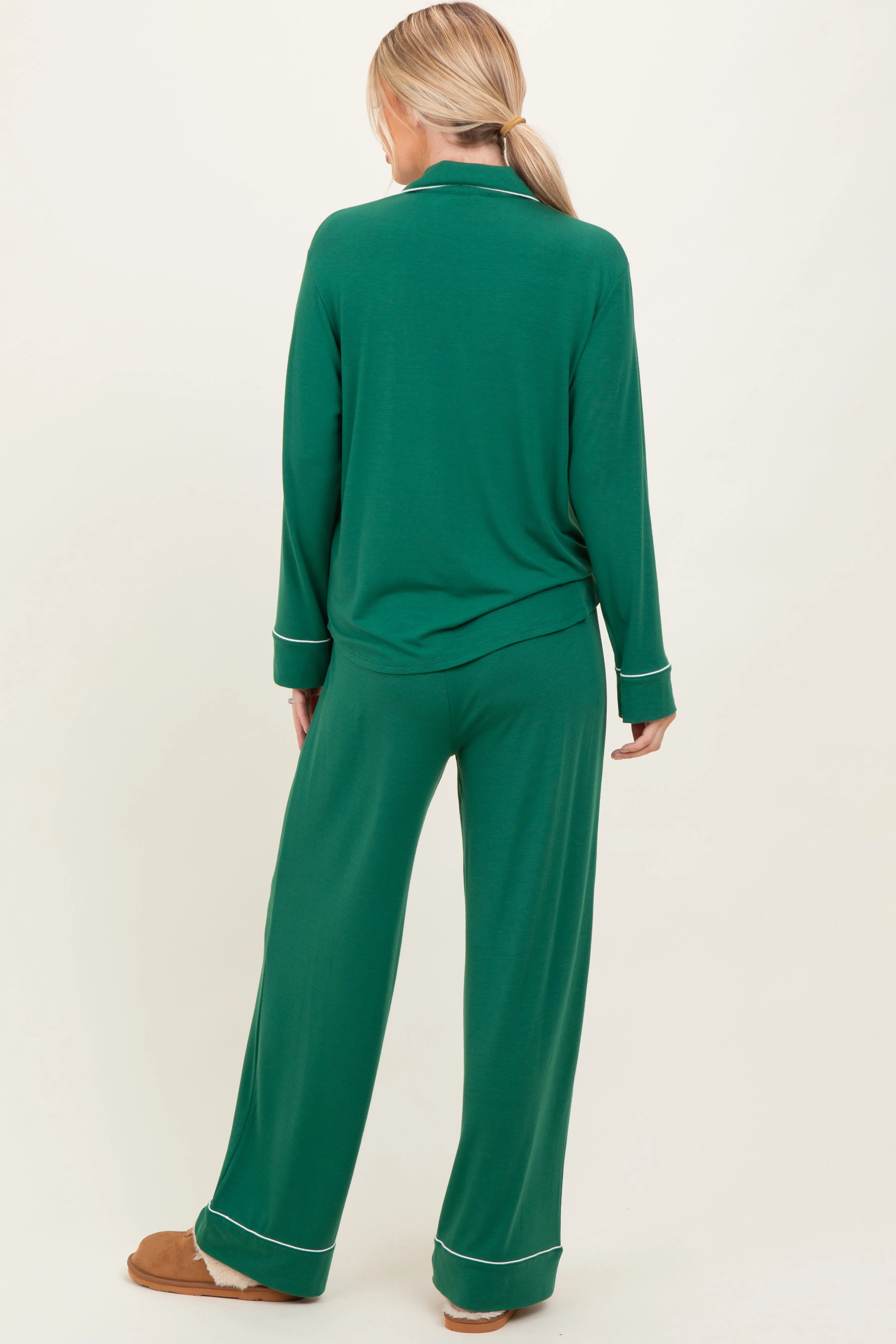 Green Button Down Top Wide Leg Pant Pajama Set sold by Pinkblush product image thumbnail 3