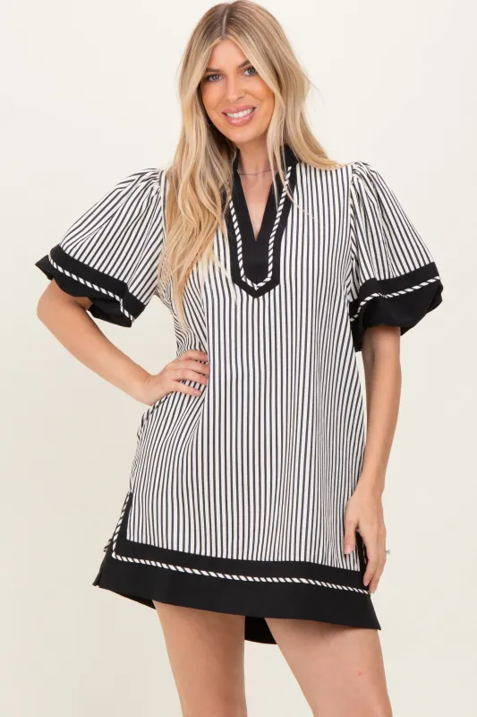 Black Striped Contrast Border Mini Dress sold by Pinkblush
