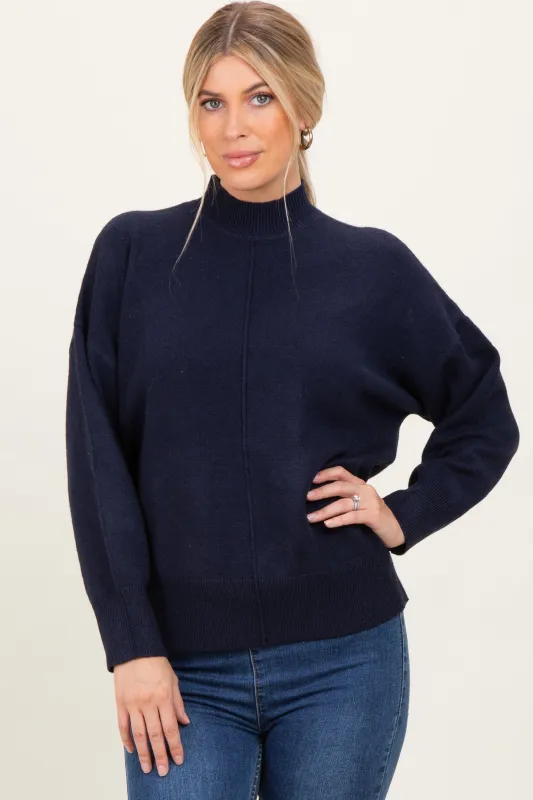Navy Front Seam Mock Neck Sweater sold by Pinkblush