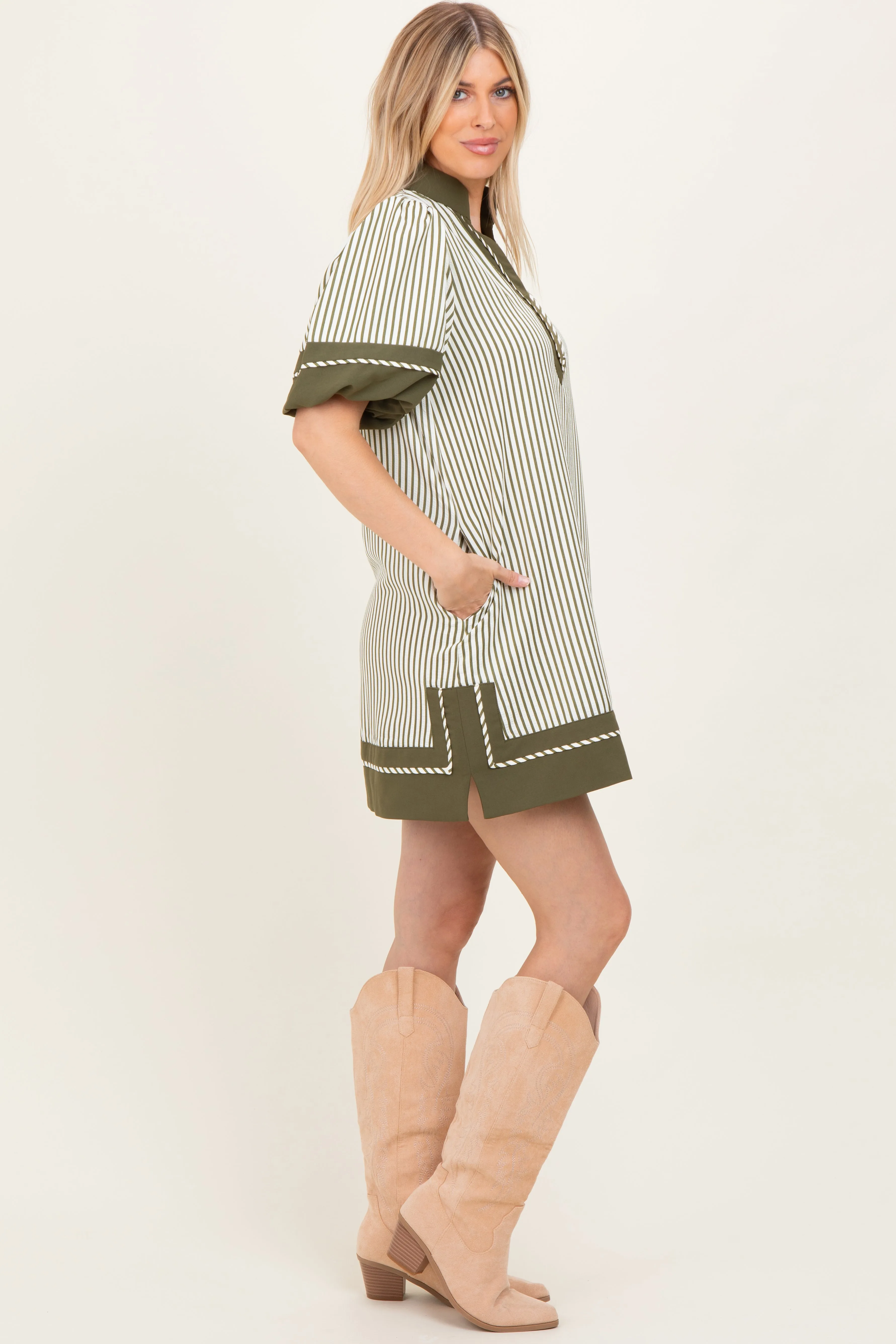 Olive Striped Contrast Border Mini Dress sold by Pinkblush product image thumbnail 3