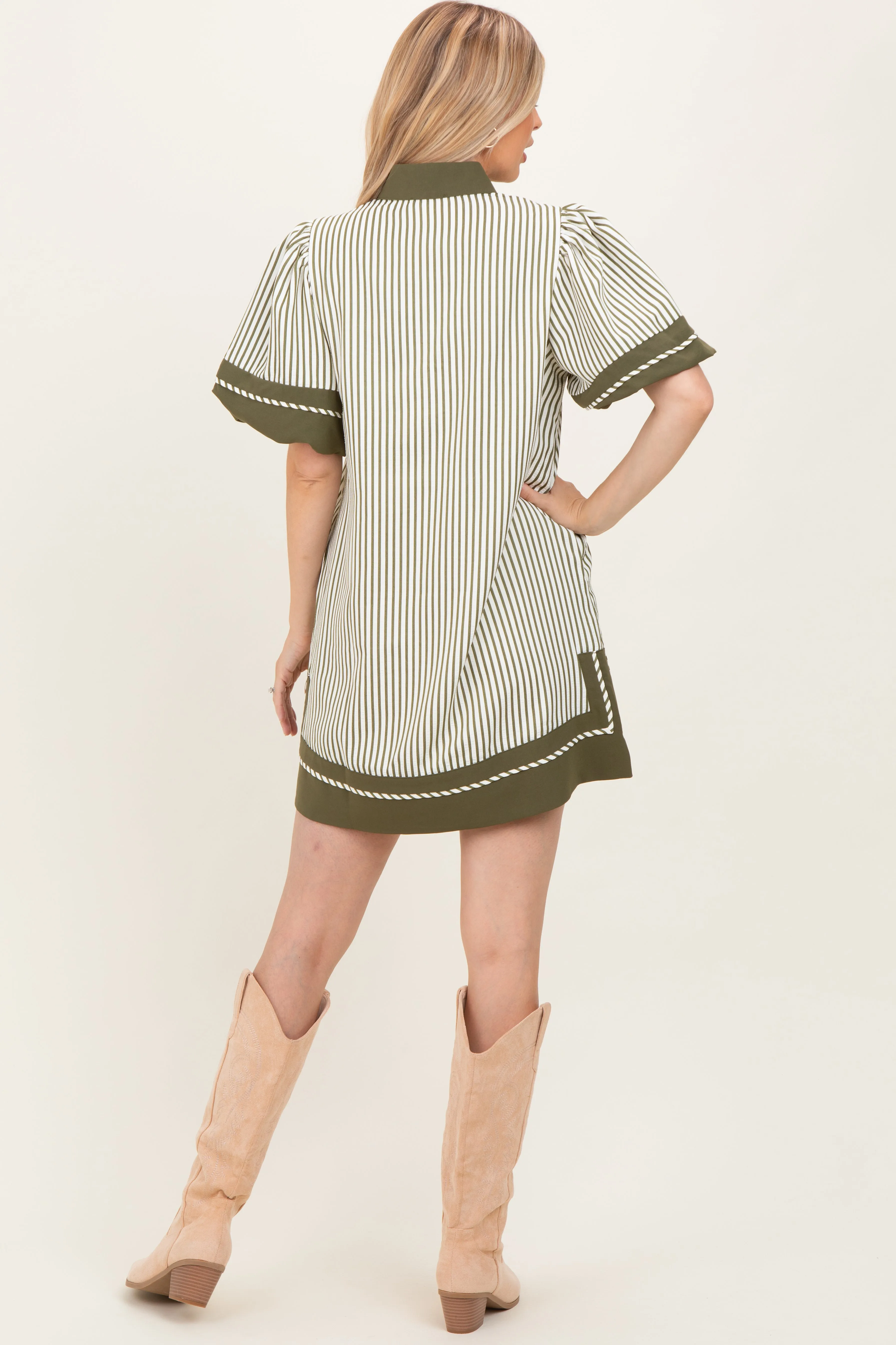 Olive Striped Contrast Border Mini Dress sold by Pinkblush product image thumbnail 4