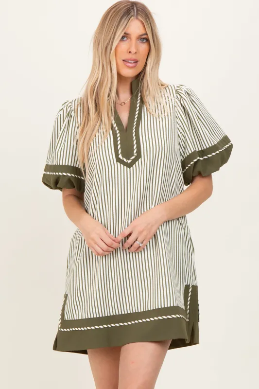 Olive Striped Contrast Border Mini Dress sold by Pinkblush