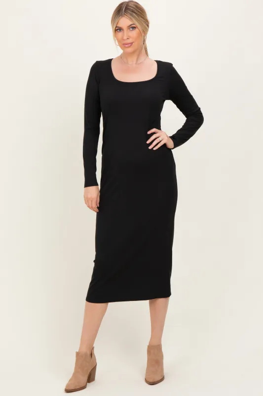Black Scoop Neck Long Sleeve Midi Dress sold by Pinkblush