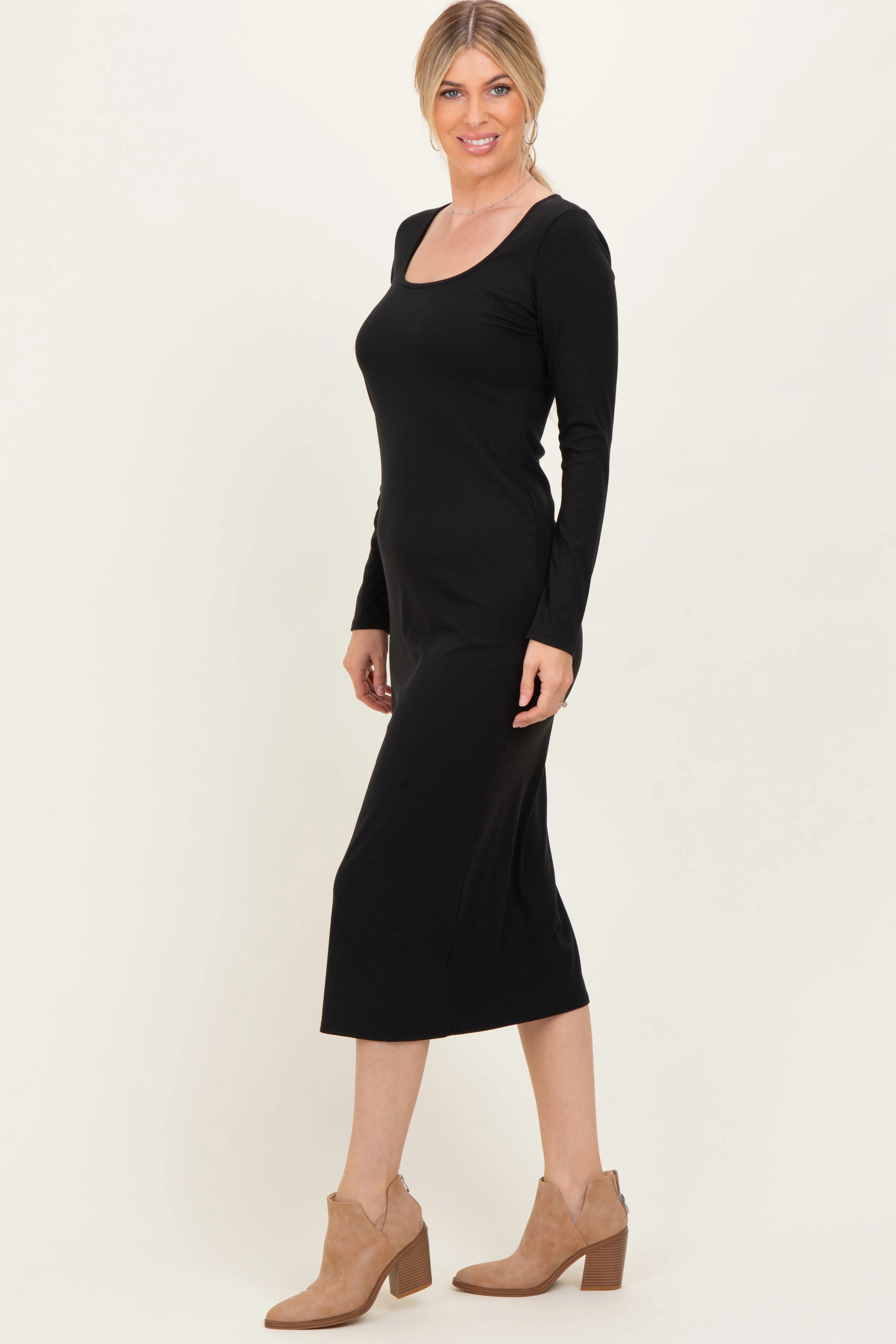 Black Scoop Neck Long Sleeve Midi Dress sold by Pinkblush product image thumbnail 2