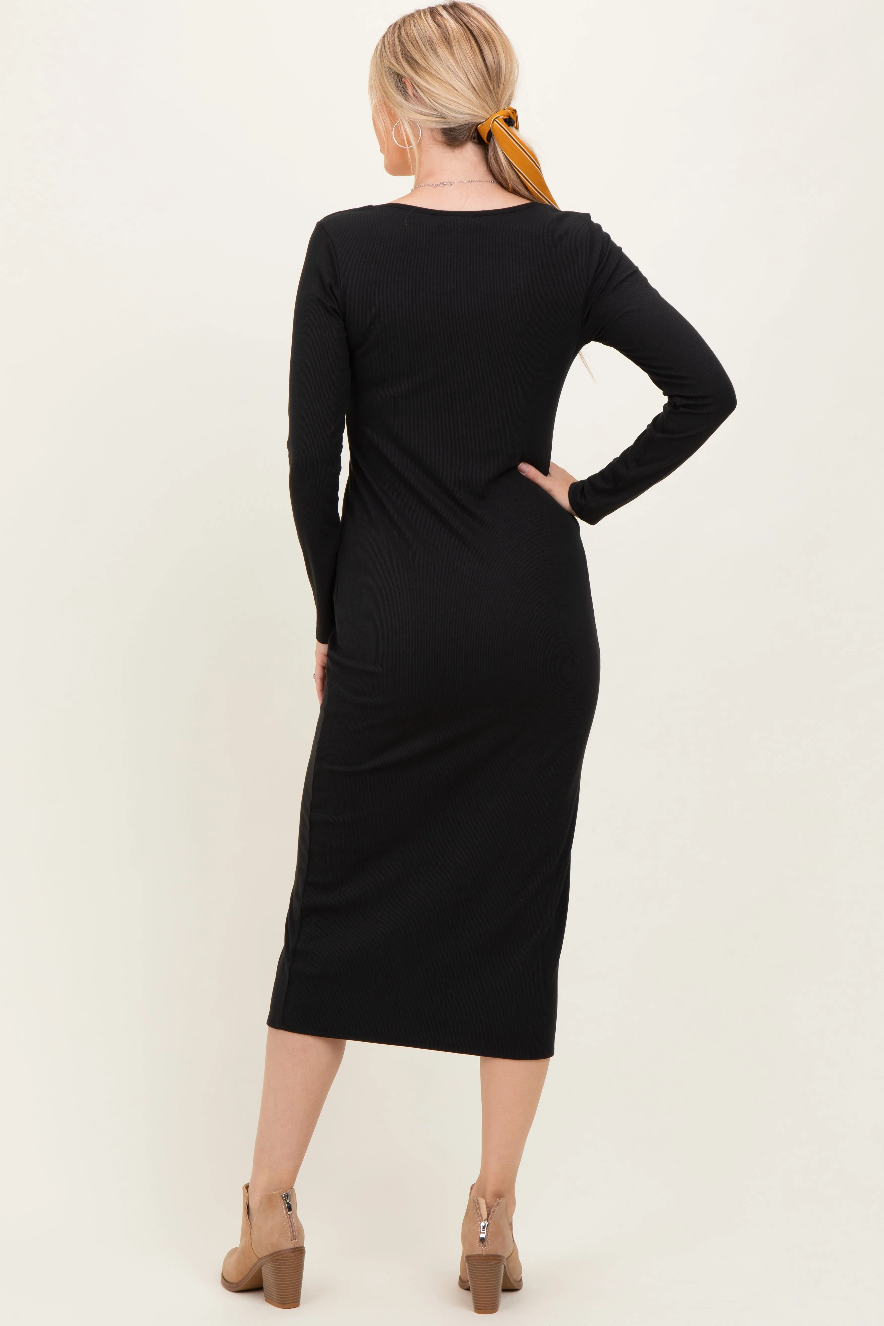 Black Scoop Neck Long Sleeve Midi Dress sold by Pinkblush product image thumbnail 3