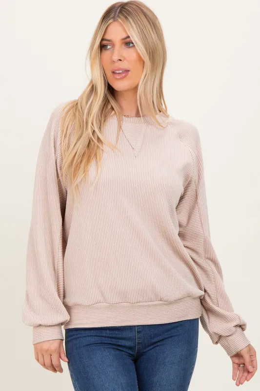 Cream Textured Rib Knit Pullover sold by Pinkblush
