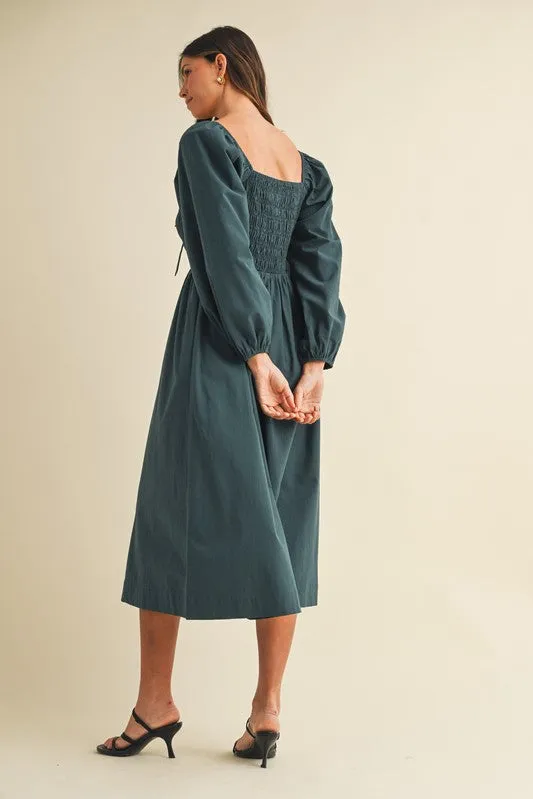 Forest Green Bow Detail Smocked Midi Dress sold by Pinkblush product image thumbnail 4