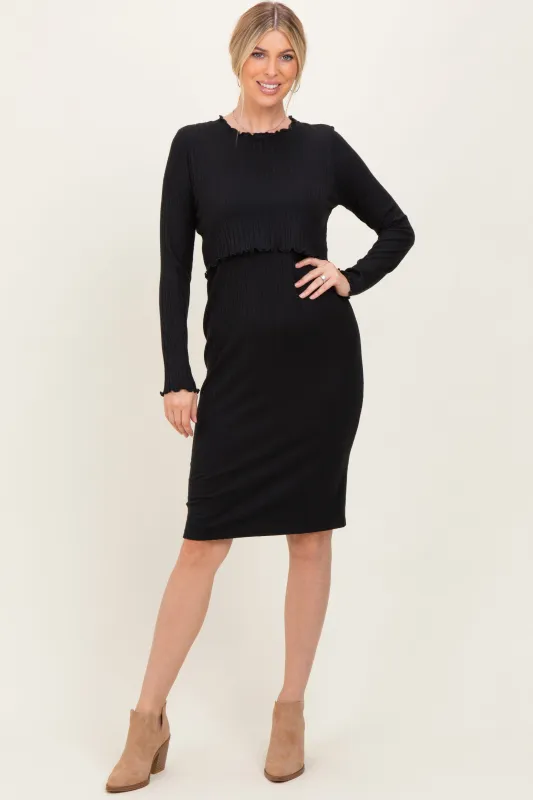 Black Ribbed Knit Long Sleeve Nursing Dress sold by Pinkblush