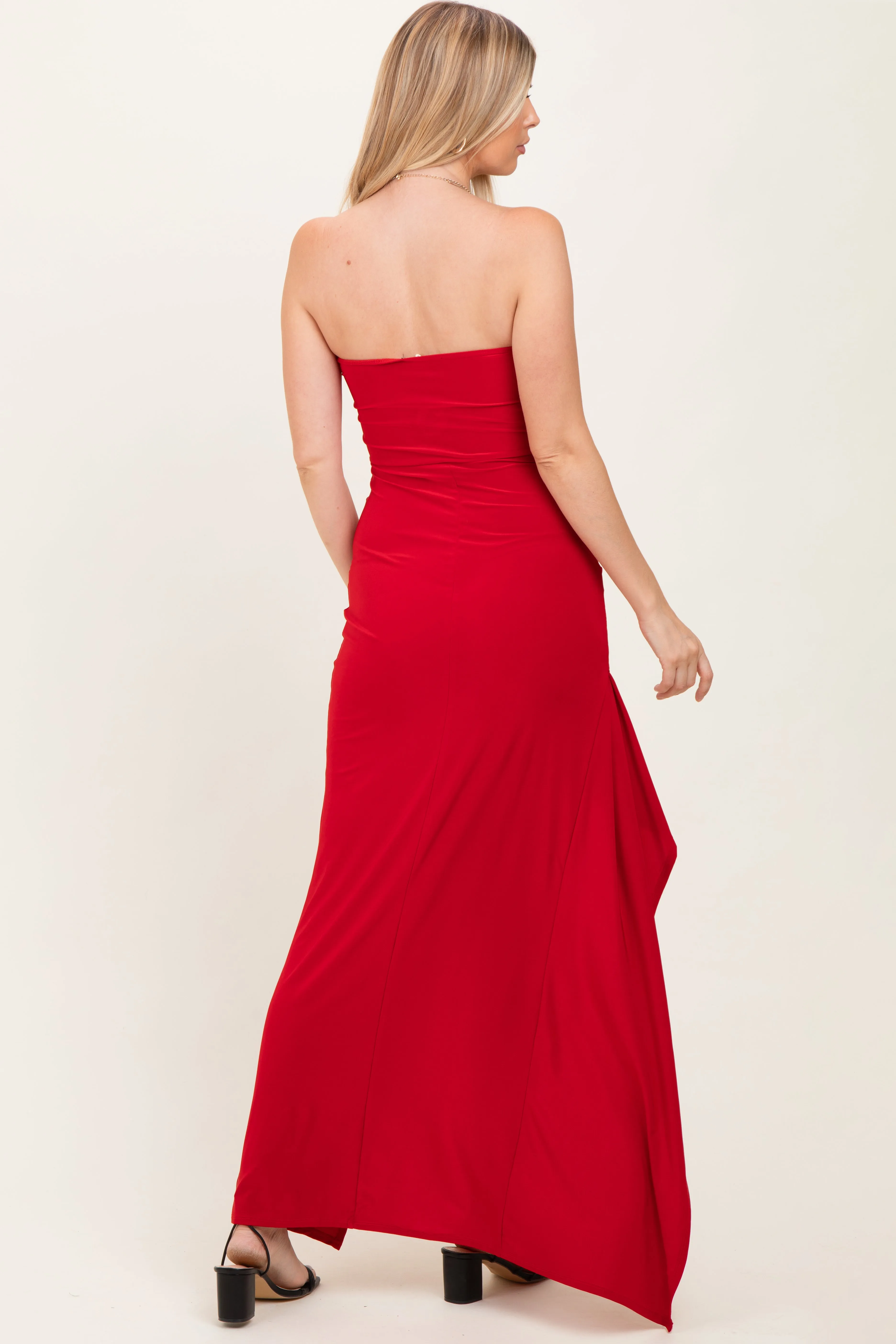 Red Strapless Front Slit Maxi Dress sold by Pinkblush product image thumbnail 4
