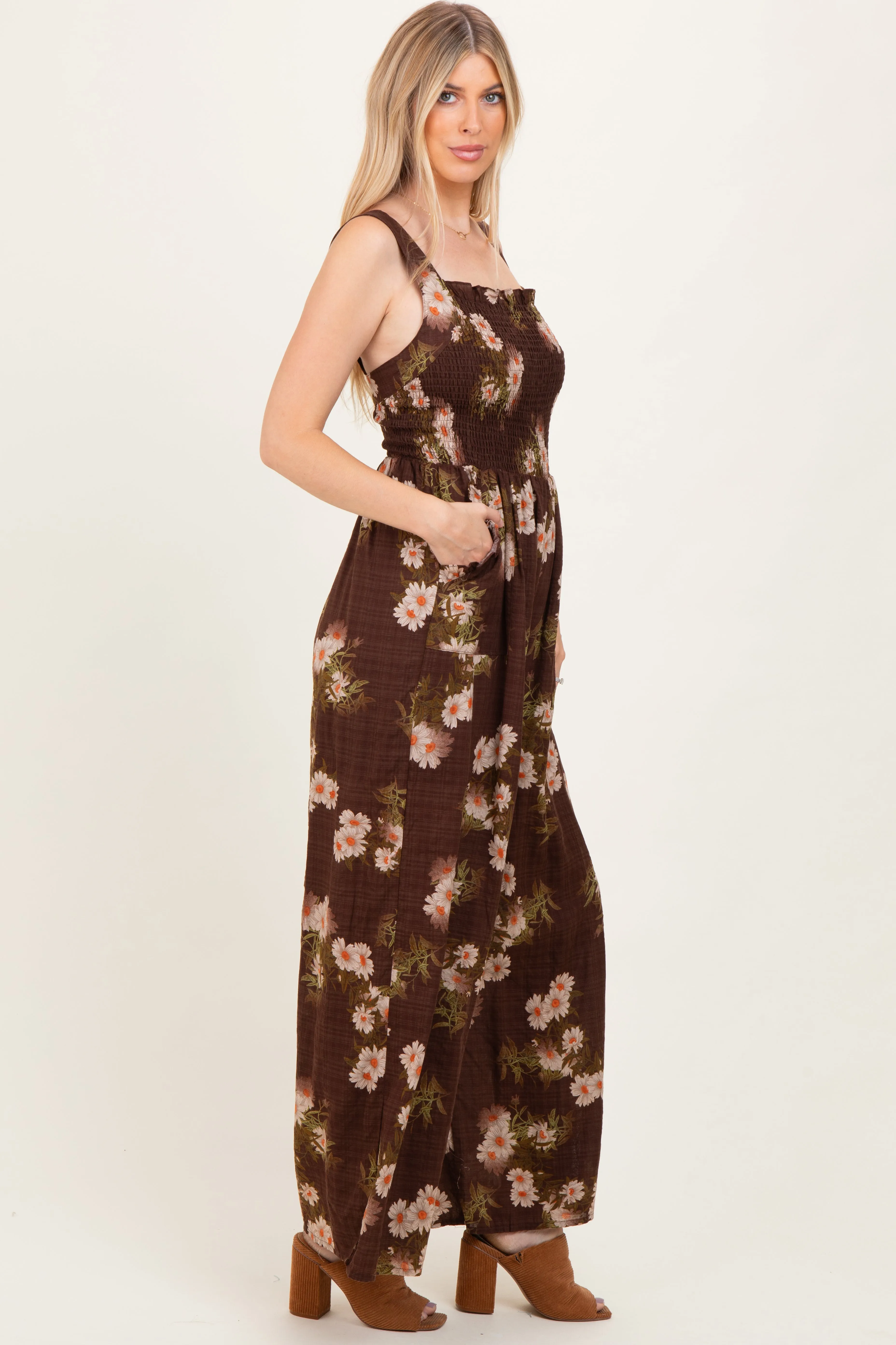 Brown Floral Smocked Jumpsuit sold by Pinkblush product image thumbnail 2