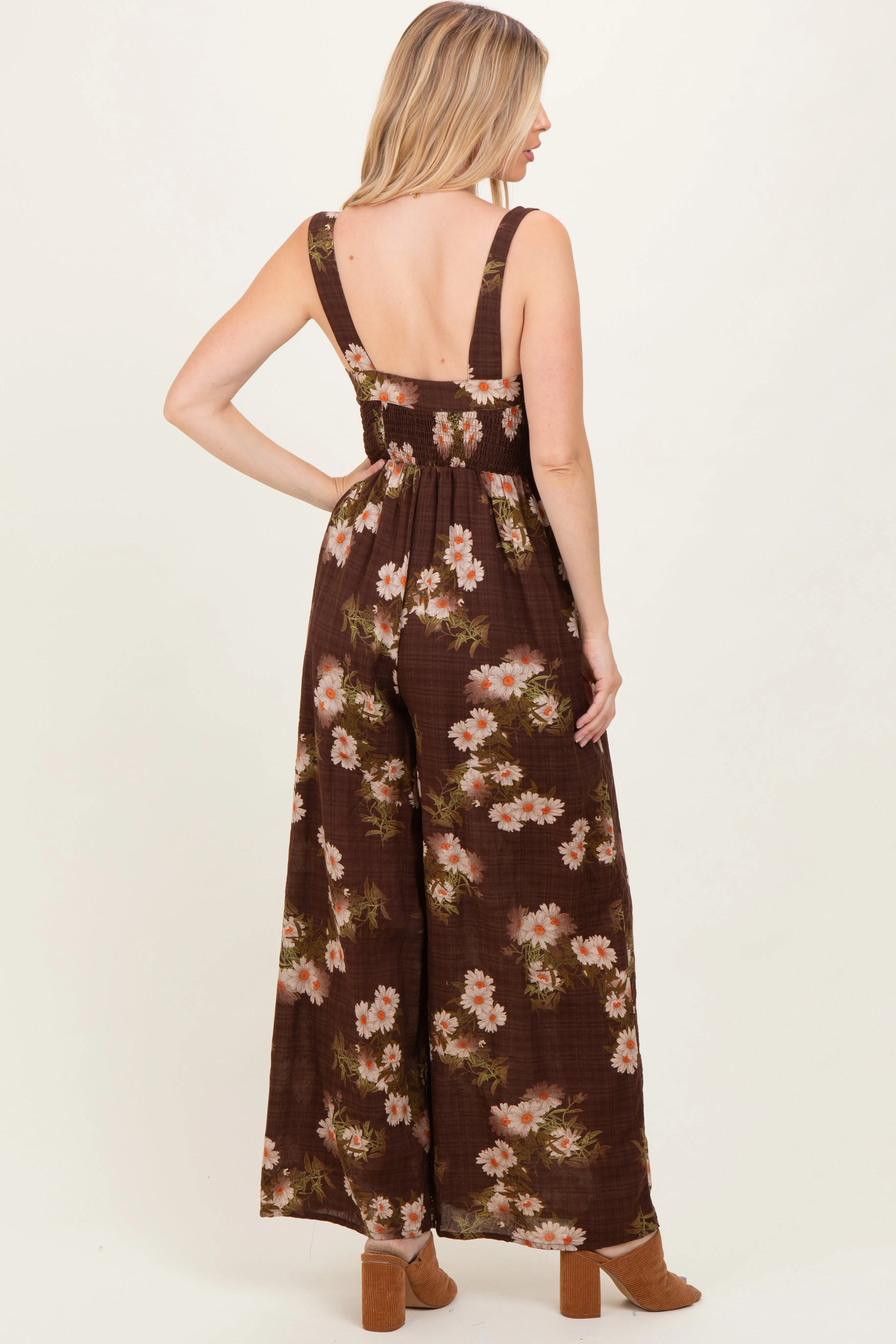 Brown Floral Smocked Jumpsuit sold by Pinkblush product image thumbnail 3