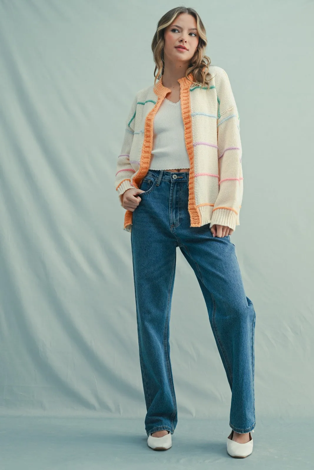 Cream Multicolor Stripe Chunky Knit Cardigan sold by Pinkblush product image thumbnail 2