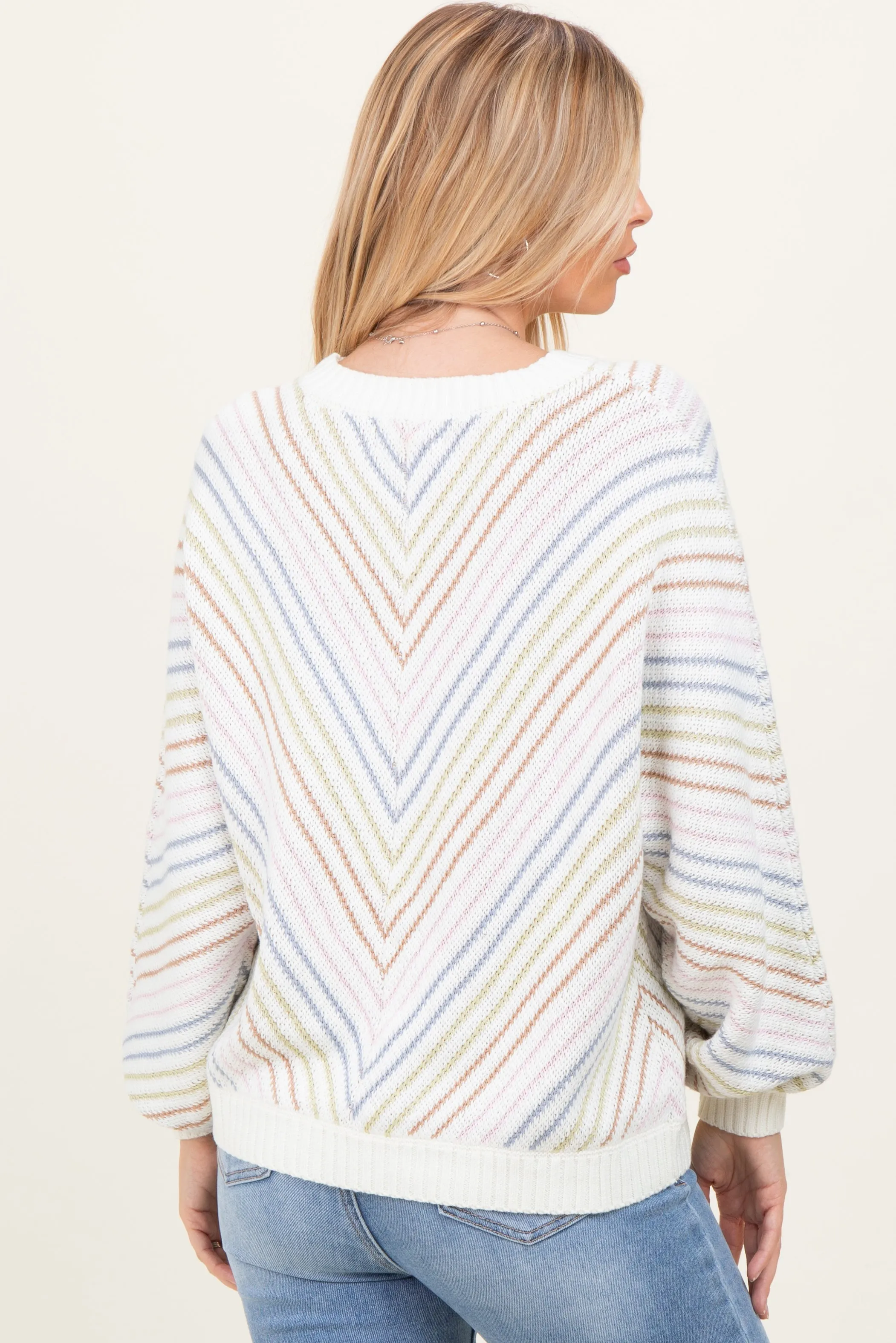 Cream Multi Crew Neck Striped Long Sleeve Sweater sold by Pinkblush product image thumbnail 4