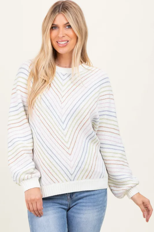 Cream Multi Crew Neck Striped Long Sleeve Sweater sold by Pinkblush
