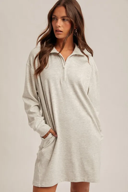 Heather Grey Brushed Quarter Zip Jersey Lounge Sweatshirt Dress sold by Pinkblush