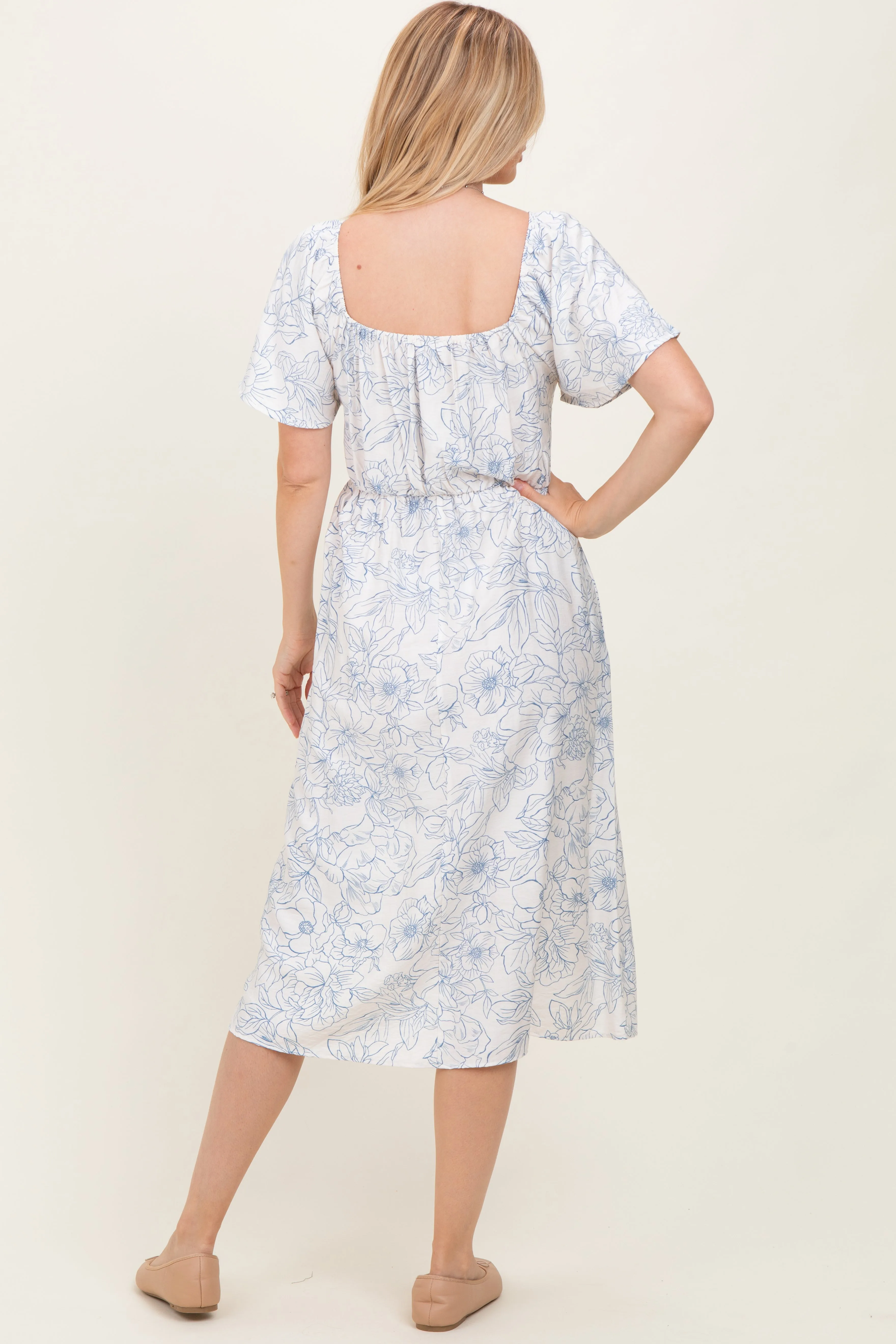 Off White Blue Floral Dress With Pockets sold by Pinkblush product image thumbnail 3