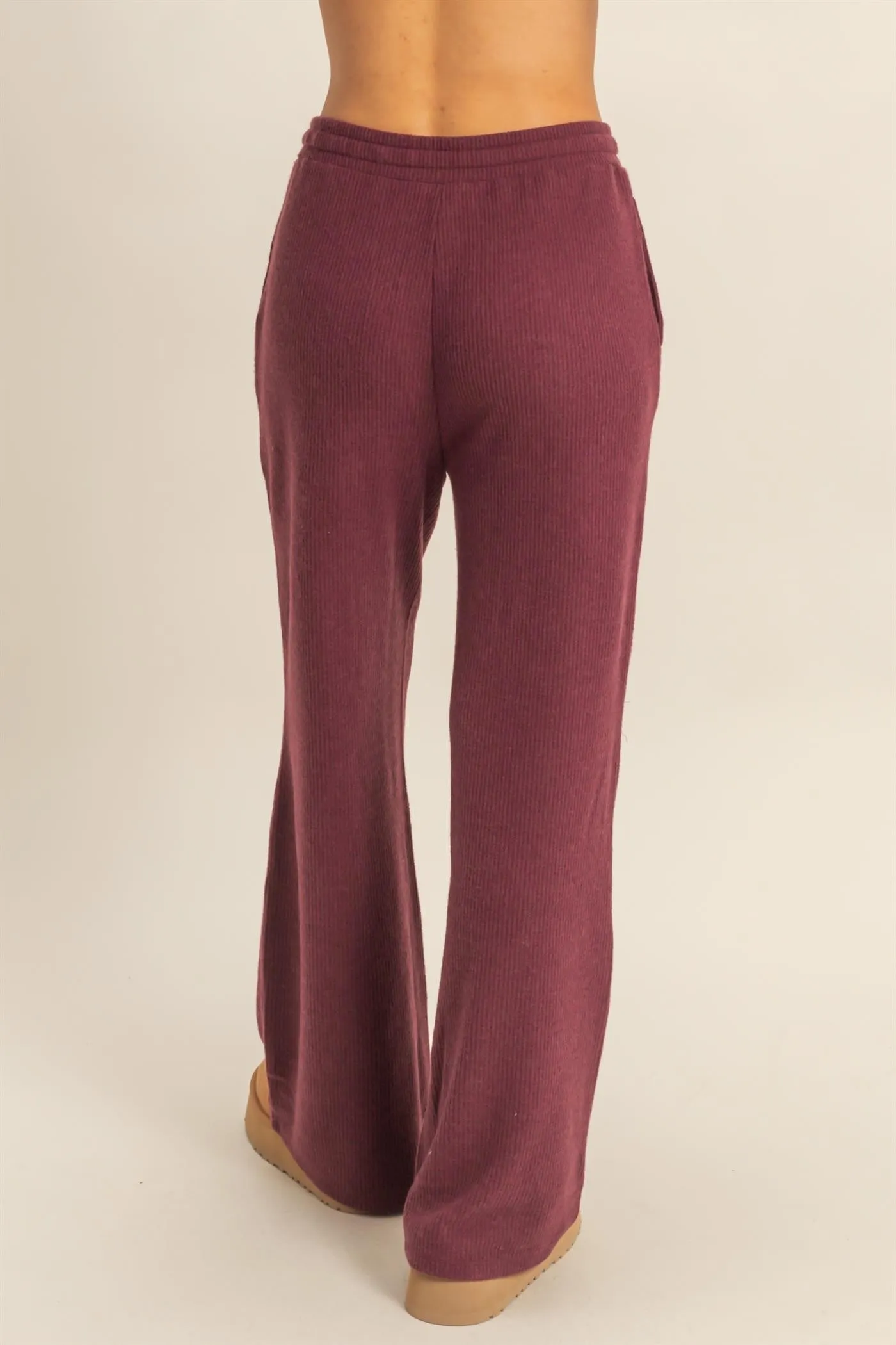 Burgundy Brushed Ribbed Knit Lounge Pants sold by Pinkblush product image thumbnail 4