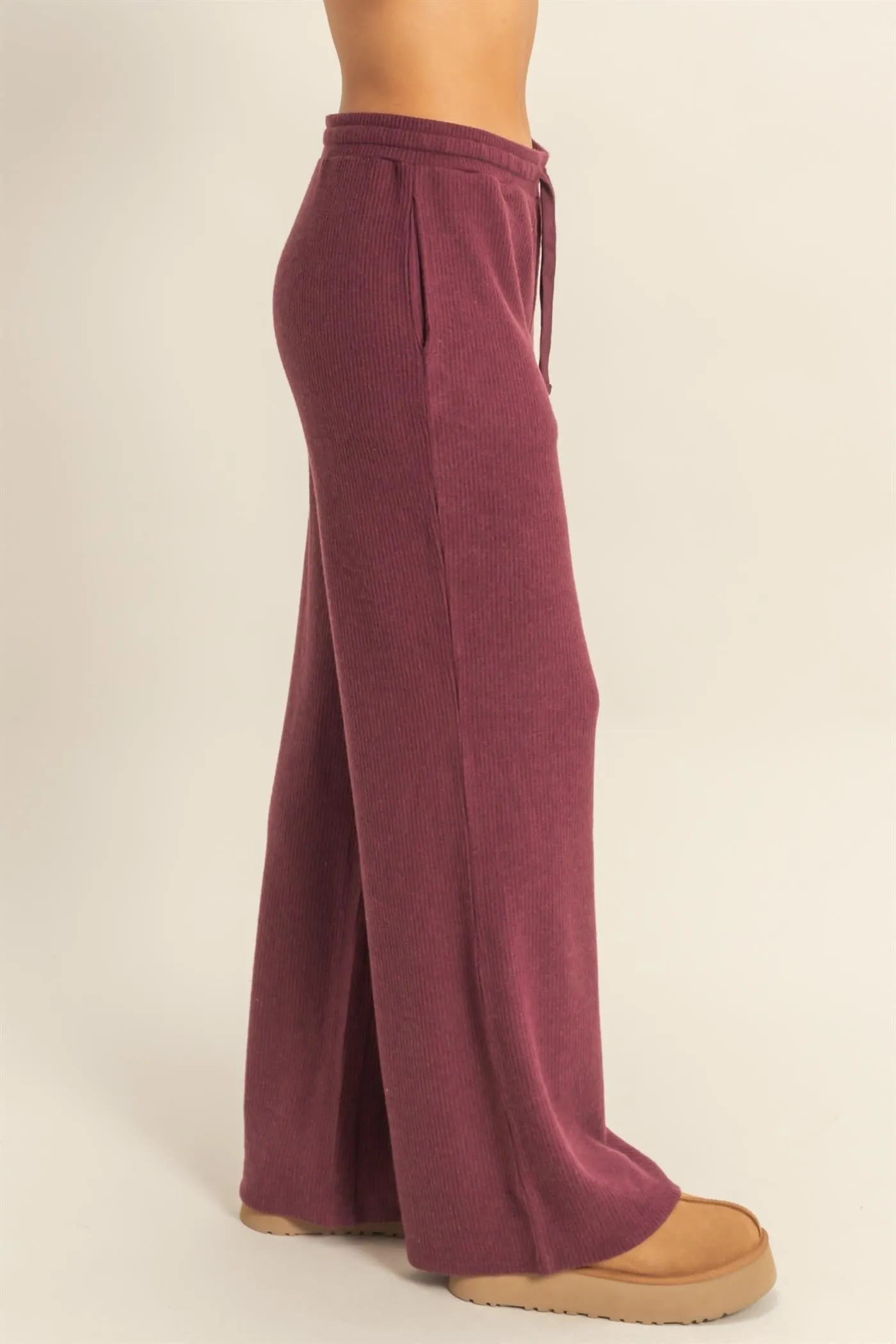 Burgundy Brushed Ribbed Knit Lounge Pants sold by Pinkblush product image thumbnail 3
