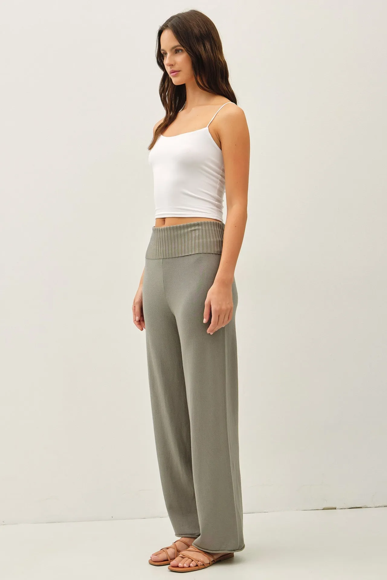 Olive Ribbed Knit Foldover Waist Pants sold by Pinkblush product image thumbnail 3