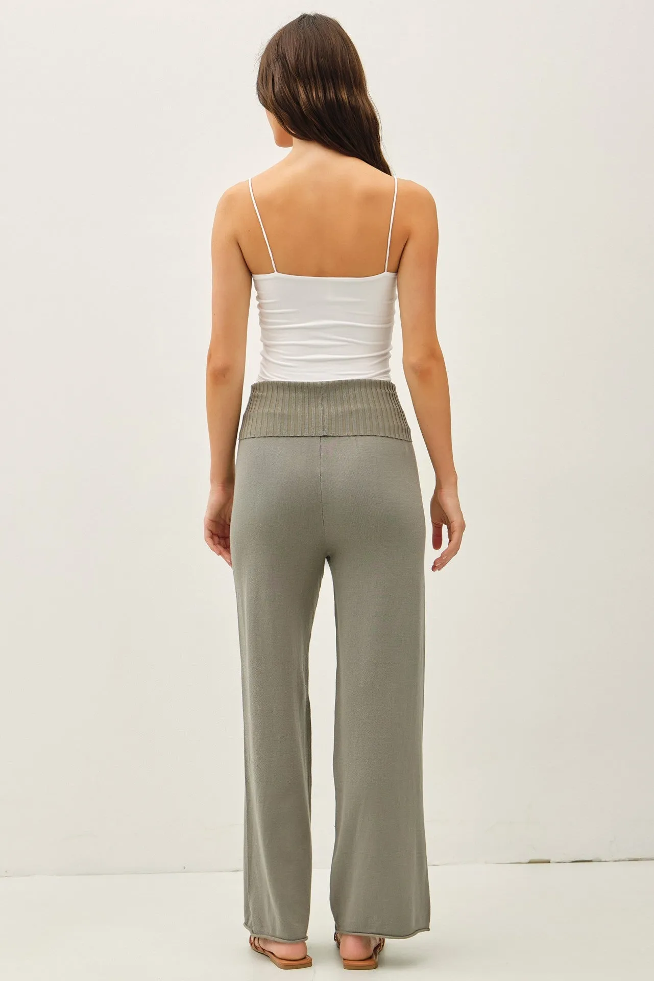 Olive Ribbed Knit Foldover Waist Pants sold by Pinkblush product image thumbnail 4